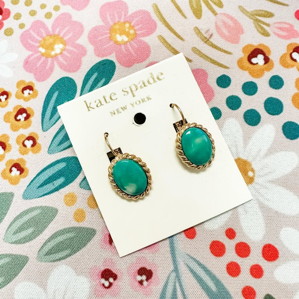 NWT Kate Spade Turquoise and Gold Dangle Leverback Earrings